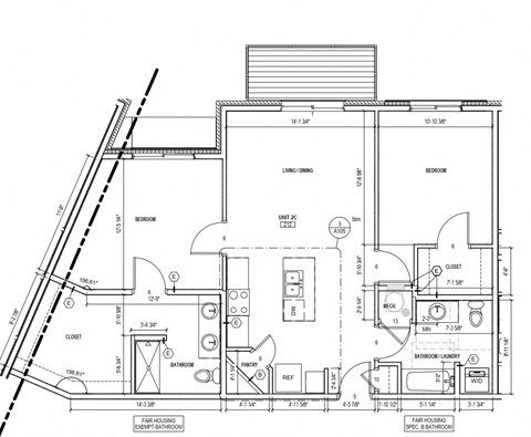Floor plan for 2 beds, 2 baths, 1114 sqft